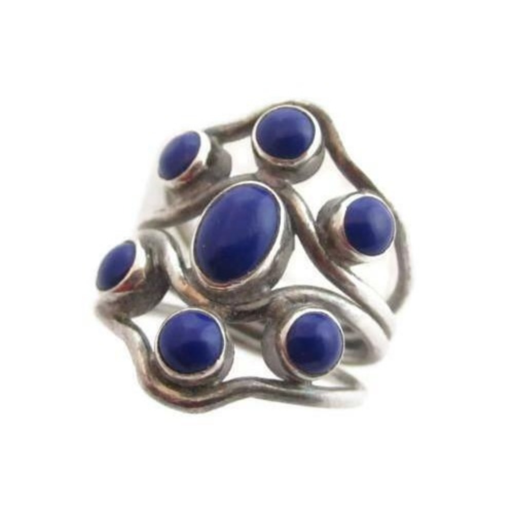 Vintage Fabulous Wide Cobalt Blue Cab Vintage Sterling Silver 925 Ring Sz8..25 - Picture 3 of 7